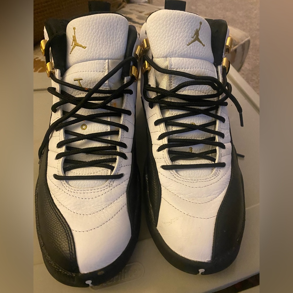 Jordan 12s, white/black.